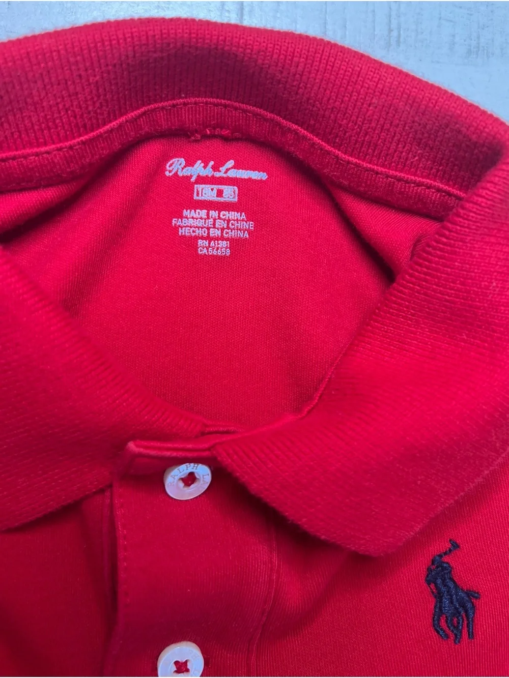 Ralph Lauren Red Long Sleeve Baby Onesie with Navy Embroidered Pony